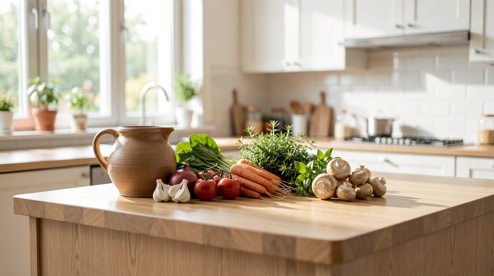Frische natürliche Lebensmittel auf einer Arbeitsplatte